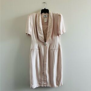 VTG Leslie Fay Lord & Taylor Dress Pink Satin Pearl Collar Womens 10 Formal USA